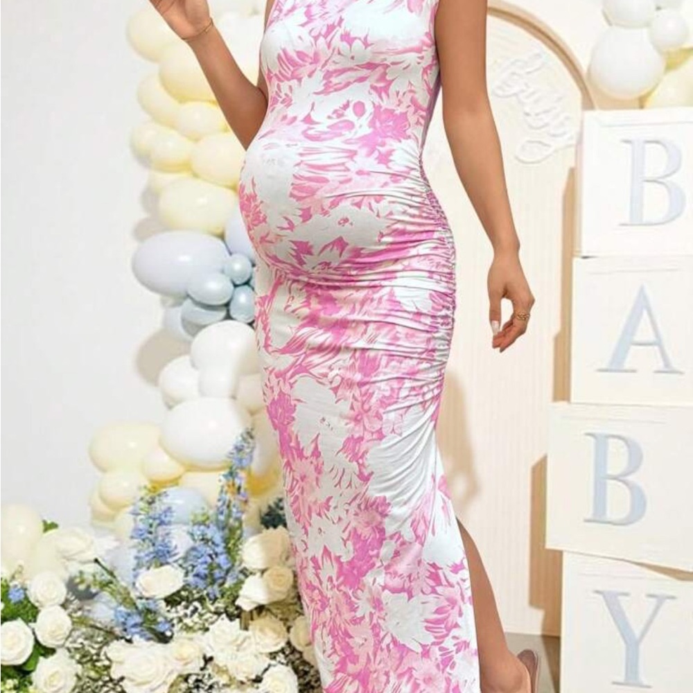 SHEIN Pink and White Floral Maxi Dress